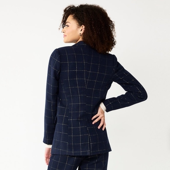 Draper James RSVP New Size XXL Navy Plaid and Gold Button Preppy Academia Blazer - Picture 4 of 11